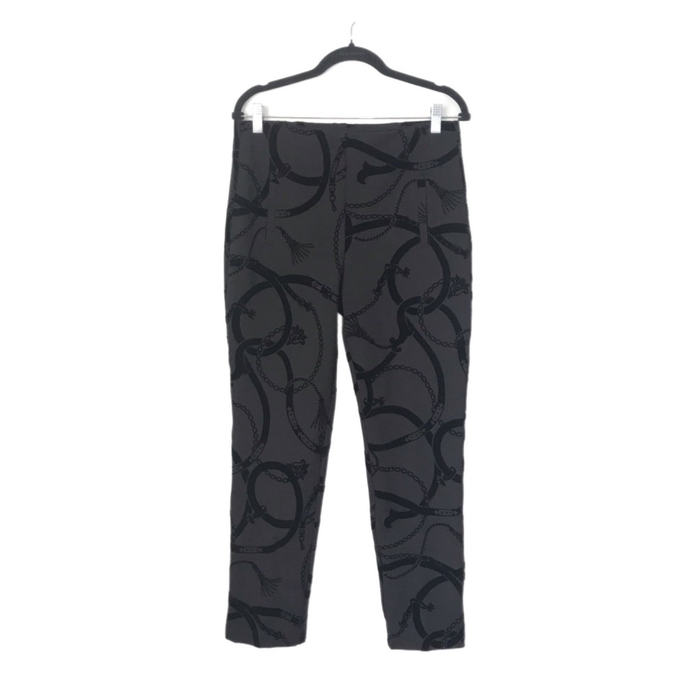 Chico's 0.5 Size 4 Juliet Flocked Chain Print Ankle Pants Black Pull On Work-NEW